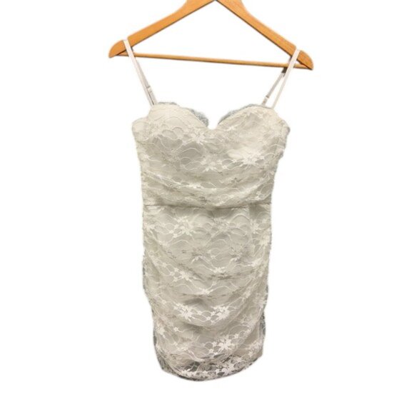 Windsor Women’s M Ivory Lace Bodycon Dress Sweetheart Neck Ruched Straps NWT - Picture 1 of 11